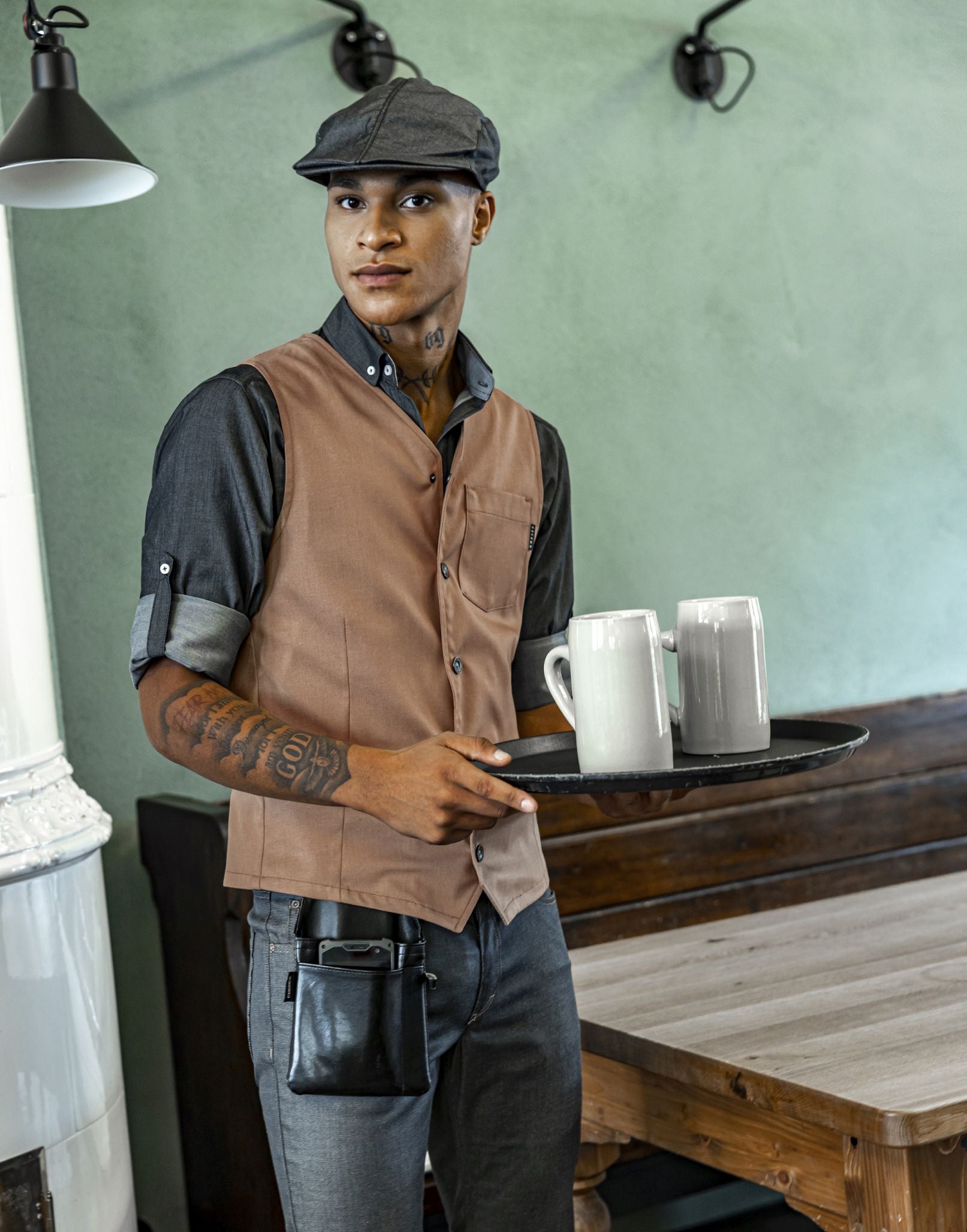 Herren Weste 1619 Denimstyle von Greiff Farbe camel bei workers friend