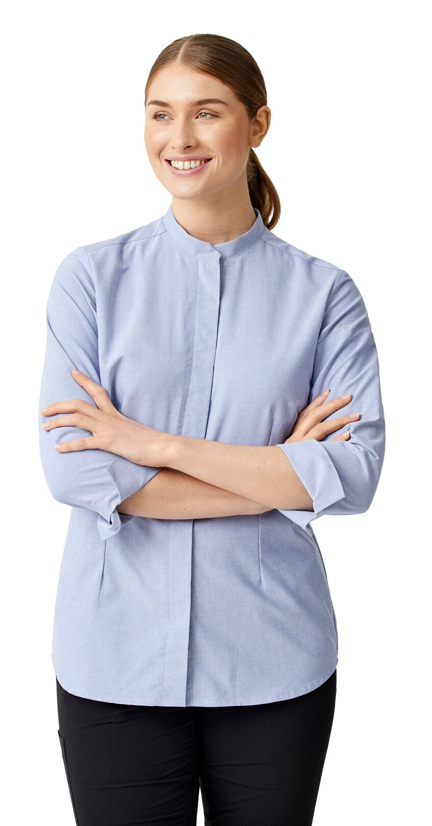Kentaur Oxford Stehkragen-Bluse 15478 mit 7/8-Arm hellblau