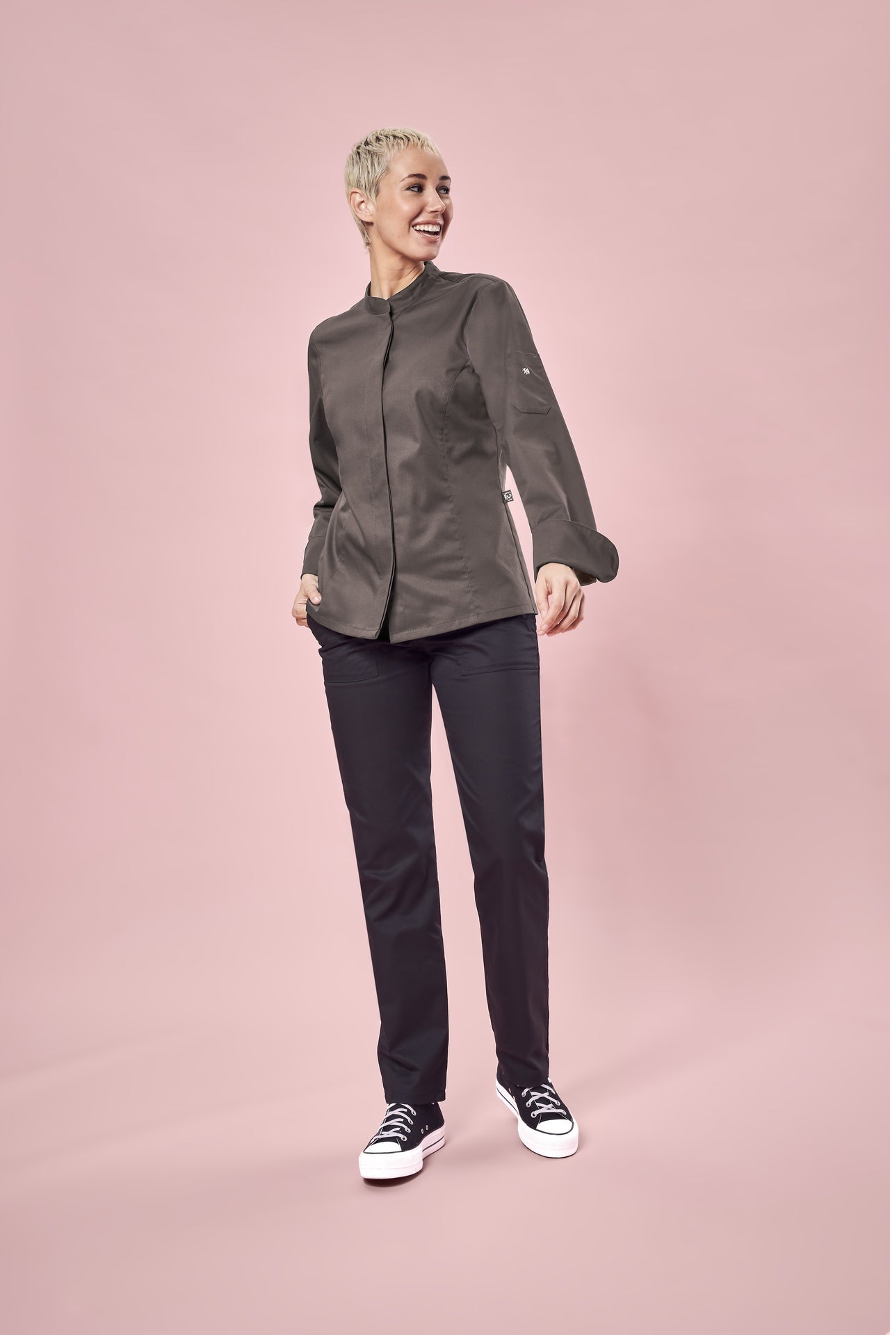 Einreihige Damen Kochjacke 54001 mit Druckknöpfen