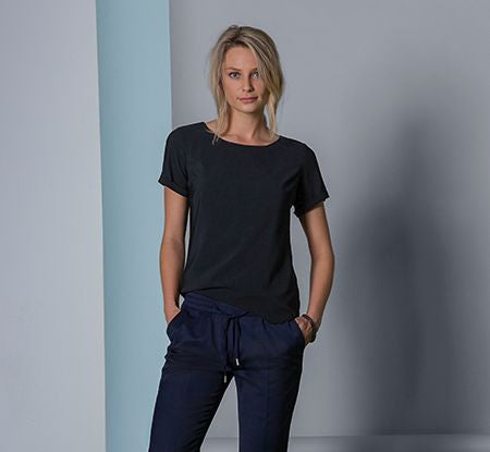 Damen Chiffon Shirt 6577 mit Kurzarm und Rundhals-Ausschnitt bei workers friend