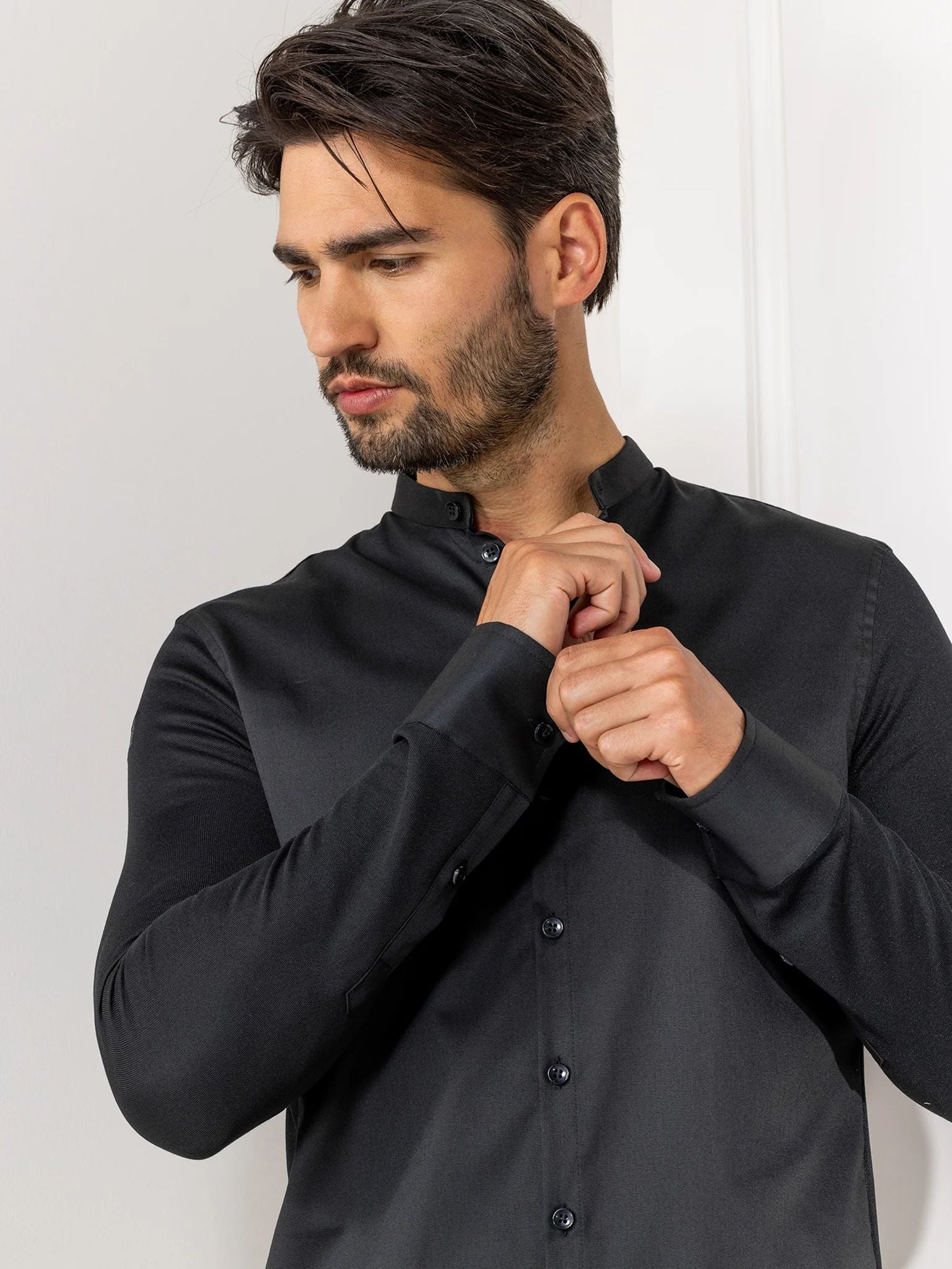 Herren Stretch Hemd Lucas schwarz von Le Nouveau Chef bei workers friend bestellen