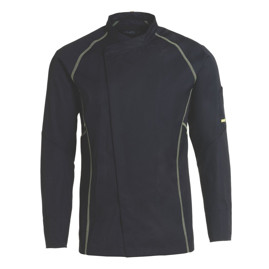 schwarze_Kochjacke_Flatlock_lime_1