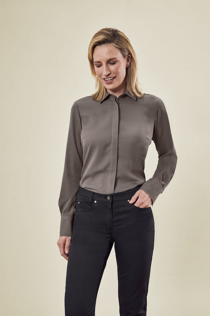 Damen Chiffon Bluse 6580 mit verdeckte Knopfleiste